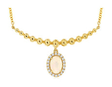 .38CT DIAMOND & AAA OPAL 14K YELLOW GOLD OVAL & ROUND FLOWER BEADED FUN NECKLACE