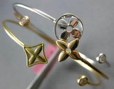 .39CT DIAMOND 14KT TRI COLOR GOLD 3 STONE MULTI FLOWER STACKABLE BANGLE BRACELET