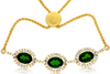 3.35CT DIAMOND & AAA RUSSALITE 14KT YELLOW GOLD OVAL 3 STONE ADJUSTABLE BRACELET