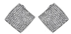 2.7CT DIAMOND 18KT WHITE GOLD 3D ROUND PAVE GEOMETRICAL SQUARE CLIP ON EARRINGS