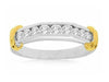 ESTATE .52CT DIAMOND 14KT TWO TONE GOLD 3D 9 STONE SEMI HEXAGON ANNIVERSARY RING