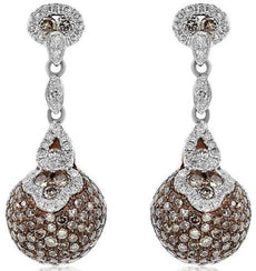 3.23CT WHITE & CHOCOLATE FANCY DIAMOND 14KT WHITE GOLD CIRCULAR HANGING EARRINGS