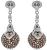 3.23CT WHITE & CHOCOLATE FANCY DIAMOND 14KT WHITE GOLD CIRCULAR HANGING EARRINGS