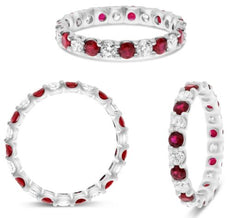 1.22CT DIAMOND & AAA RUBY 14KT WHITE GOLD 3D ROUND WEDDING BAND ANNIVERSARY RING
