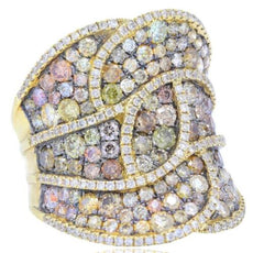4.05CT WHITE & MULTI COLOR DIAMOND 18KT YELLOW GOLD 3D LOVE KNOT COCKTAIL RING