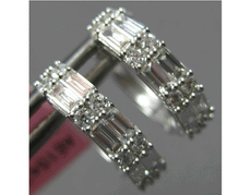 .65CT DIAMOND 14KT WHITE GOLD 3D ROUND & BAGUETTE 2 ROW HUGGIE HANGING EARRINGS