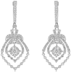 1.95CT DIAMOND 18KT WHITE GOLD 3D FLOWER GRADUATING CHANDELIER HANGING EARRINGS