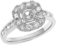 1.07CT DIAMOND 18KT WHITE GOLD 3D 4 PRONG SQUARE HALO SEMI MOUNT ENGAGEMENT RING