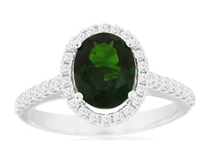 2.44CT DIAMOND & AAA RUSSALITE 14KT WHITE GOLD 3D OVAL & ROUND ENGAGEMENT RING