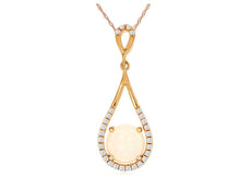 .62CT DIAMOND & AAA OPAL 14KT ROSE GOLD CLASSIC ROUND TEAR DROP FLOATING PENDANT