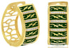 WIDE .31CT DIAMOND & GREEN ENAMEL 18K YELLOW GOLD OPEN FILIGREE HANGING EARRINGS