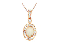 .75CT DIAMOND & AAA OPAL 14KT ROSE GOLD 3D OVAL & ROUND FLOWER FLOATING PENDANT