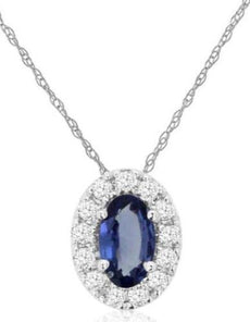 .32CT DIAMOND & AAA SAPPHIRE 14KT WHITE GOLD OVAL & ROUND HALO FLOATING PENDANT