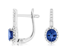 .90CT DIAMOND & AAA TANZANITE 14KT WHITE GOLD 3D LEVERBACK HALO HANGING EARRINGS