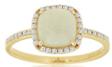 1.05CT DIAMOND & AAA OPAL 14KT YELLOW GOLD CUSHION & ROUND SQUARE HALO LOVE RING