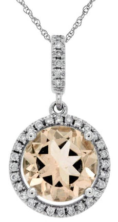 1.88CT DIAMOND & AAA MORGANITE 14KT WHITE GOLD ROUND HALO LOVE FLOATING PENDANT