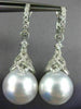 LARGE .95CT DIAMOND & SOUTH SEA PEARL 18KT WHITE GOLD FILIGREE HANGING EARRINGS