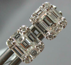 ESTATE .64CT DIAMOND 18KT WHITE GOLD 3D ROUND & BAGUETTE CLUSTER SQUARE EARRINGS