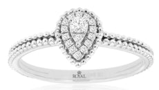 ESTATE .11CT DIAMOND 14K WHITE GOLD ROUND & PEAR SHAPE HALO FRIENDSHIP LOVE RING
