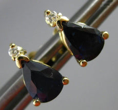 ESTATE 1.68CT DIAMOND & SAPPHIRE 14K YELLOW GOLD PEAR SHAPE STUD EARRINGS #25457