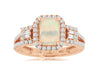 1.48CT DIAMOND & AAA OPAL 14K ROSE GOLD CUSHION ROUND & BAGUETTE ENGAGEMENT RING
