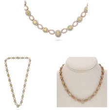 9.49CT WHITE & FANCY YELLOW DIAMOND 18KT TRI COLOR GOLD 3D DOUBLE HALO NECKLACE