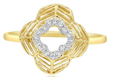 ESTATE .07CT DIAMOND 14KT YELLOW GOLD 3D CLASSIC OPEN FLOWER LOVE RING