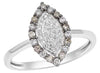 ESTATE .36CT WHITE & MOCHA DIAMOND 14KT WHITE GOLD MARQUISE SHAPE LEAF LOVE RING
