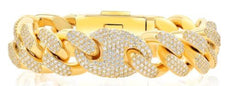 WIDE 15.85CT DIAMOND 14KT YELLOW GOLD 3D PAVE SOLID CUBAN UNISEX TENNIS BRACELET