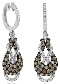 2.23CT WHITE & CHOCOLATE FANCY DIAMOND 14K WHITE & BLACK GOLD 3D HUGGIE EARRINGS