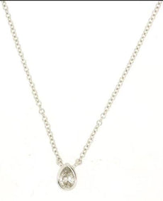 ESTATE .10CT DIAMOND 14KT WHITE GOLD 3D PEAR SHAPE CLASSIC BEZEL FUN NECKLACE