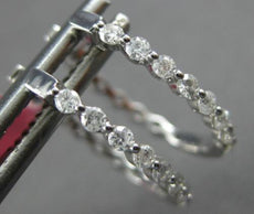 ESTATE .27CT DIAMOND 18KT WHITE GOLD 3D ROUND OVAL HUGGIE HOOP HANGING EARRINGS