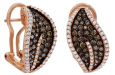 1.79CT WHITE & CHOCOLATE FANCY DIAMOND 14KT ROSE GOLD CLASSIC HANGING EARRINGS