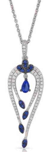 .77CT DIAMOND & AAA SAPPHIRE 14KT WHITE GOLD ROUND & PEAR SHAPE FLOATING PENDANT