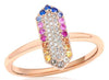 ESTATE .26CT DIAMOND & AAA MULTI COLOR SAPPHIRE 14KT ROSE GOLD HEXAGON FUN RING