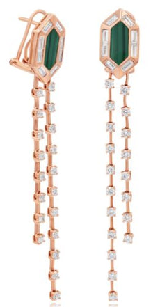2.06CT DIAMOND & AAA AGATE 14KT ROSE GOLD 3D ROUND & BAGUETTE HEXAGON EARRINGS