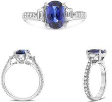 2.66CT DIAMOND & AAA SAPPHIRE PLATINUM OVAL & BAGUETTE 3/4 ETERNITY 3 STONE RING