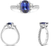 2.66CT DIAMOND & AAA SAPPHIRE PLATINUM OVAL & BAGUETTE 3/4 ETERNITY 3 STONE RING