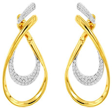 .30CT DIAMOND 14K YELLOW GOLD 3D MULTI ROW DOUBLE TEAR DROP FUN HANGING EARRINGS
