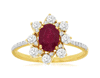 ESTATE 1.40CT DIAMOND & AAA RUBY 14K YELLOW GOLD 3D OVAL & ROUND FLOWER FUN RING