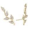 ESTATE .20CT DIAMOND 14KT YELLOW GOLD 3D MULTI LEAF EAR CLIMBER FUN EARRINGS