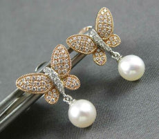 .25CT DIAMOND & AAA SOUTH SEA PEARL 14KT WHITE & ROSE GOLD 3D BUTTERFLY EARRINGS