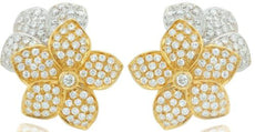 ESTATE LARGE 3.0CT DIAMOND 18K 2 TONE GOLD 3D DOUBLE FLOWER FUN HANGING EARRINGS
