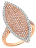 LARGE 1.61CT WHITE & PINK DIAMOND 18K WHITE & ROSE GOLD PAVE MARQUISE SHAPE RING