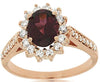 2.0CT DIAMOND & AAA RHODOLITE 14KT ROSE GOLD 3D OVAL FLOWER FRIENDSHIP LOVE RING