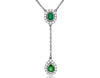 ESTATE .48CT DIAMOND & AAA EMERALD 14KT WHITE GOLD 3D HALO LARIAT LOVE NECKLACE