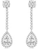 1.58CT DIAMOND 14KT WHITE GOLD ROUND & BAGUETTE CLUSTER FLOWER HANGING EARRINGS