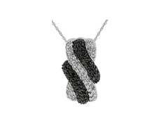1.0CT WHITE & BLACK DIAMOND 14K WHITE & BLACK GOLD MULTI ROW CRISS CROSS PENDANT