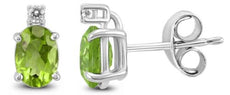 ESTATE 1.04CT DIAMOND & AAA PERIDOT 14KT WHITE GOLD OVAL & ROUND STUD EARRINGS