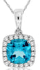 1.26CT DIAMOND & AAA BLUE TOPAZ 14KT WHITE GOLD CUSHION & ROUND FLOATING PENDANT